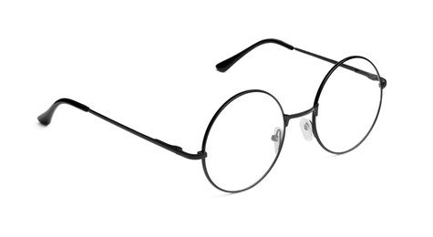Round glasses with black frame isolated on white