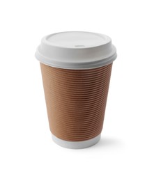 Takeaway paper coffee cup with lid isolated on white