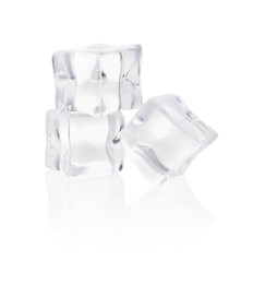 Crystal clear ice cubes isolated on white