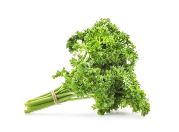 Photo of Bunch of fresh green parsley on white background