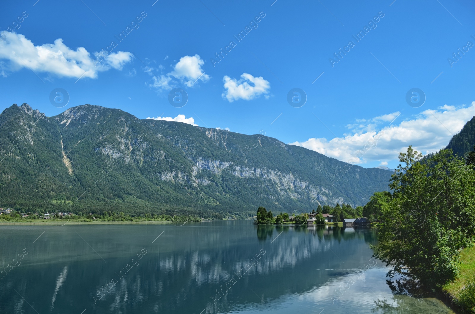 Photo of Beautiful landscape with mountains and river on sunny day