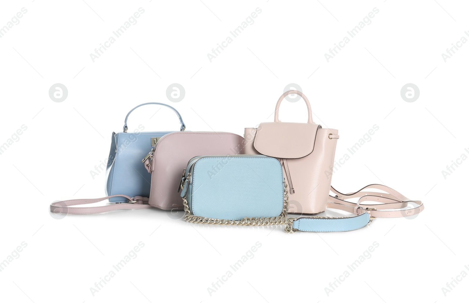 Photo of Different stylish woman's bags isolated on white