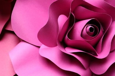 Photo of Beautiful flowers made of paper as background, top view