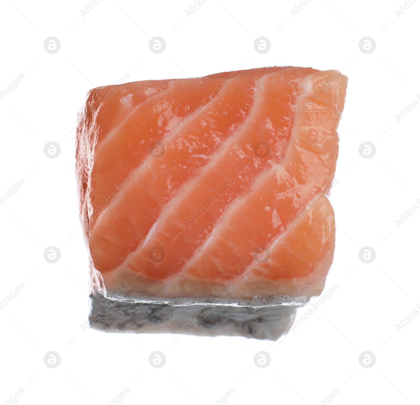 Photo of Piece of fresh raw salmon isolated on white. Fish delicacy