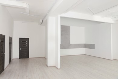 Photo of Empty office room with white walls and doors. Interior design