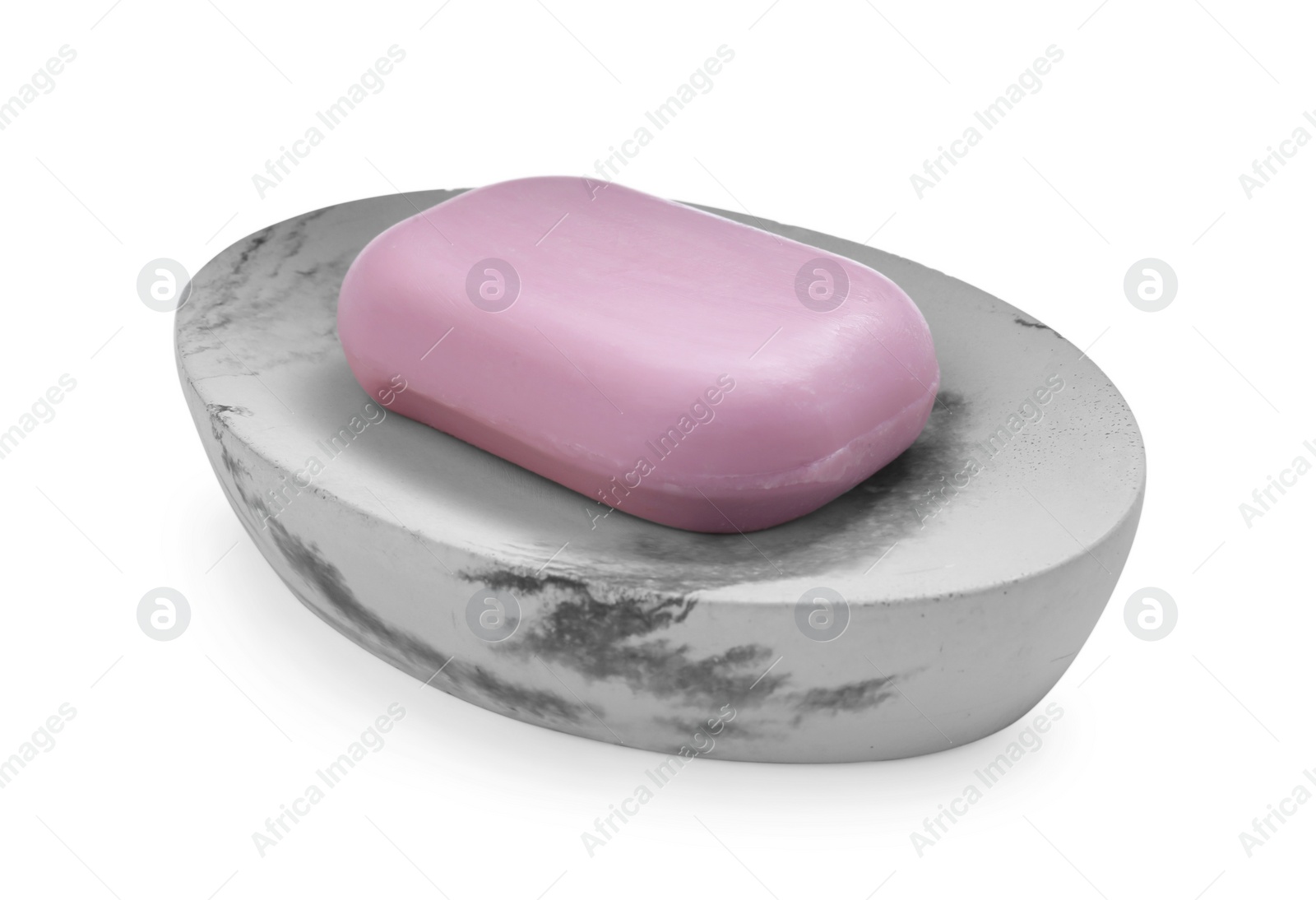 Photo of Holder with soap bar on white background