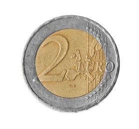 Shiny two euro coin isolated on white