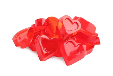 Photo of Sweet heart shaped jelly candies on white background