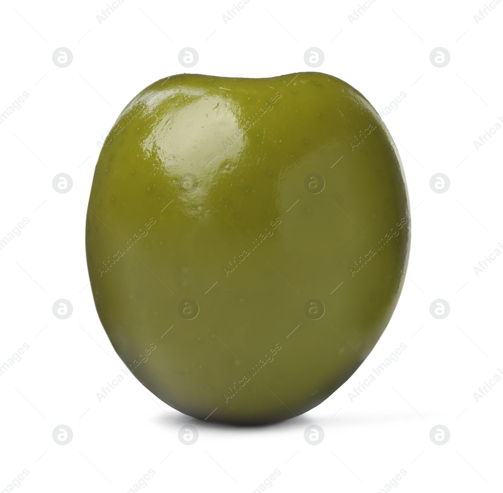 Photo of One fresh green olive isolated on white