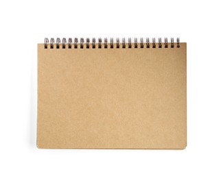 Photo of One notebook isolated on white, top view