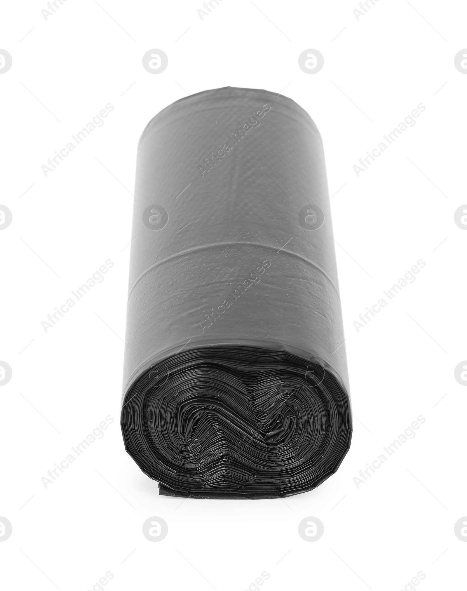 Photo of Roll of black garbage bags isolated on white