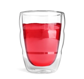 Tasty jelly dessert in glass on white background