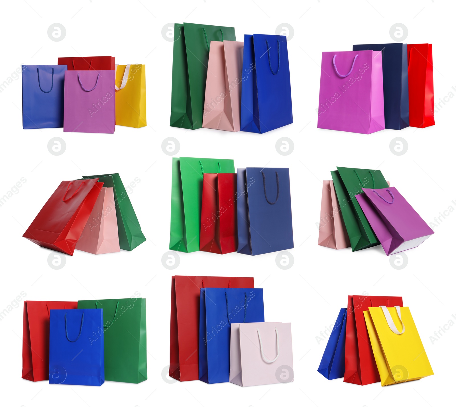 Image of Colorful shopping bags isolated on white, set