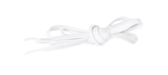 New shoe lace tied in knot isolated on white