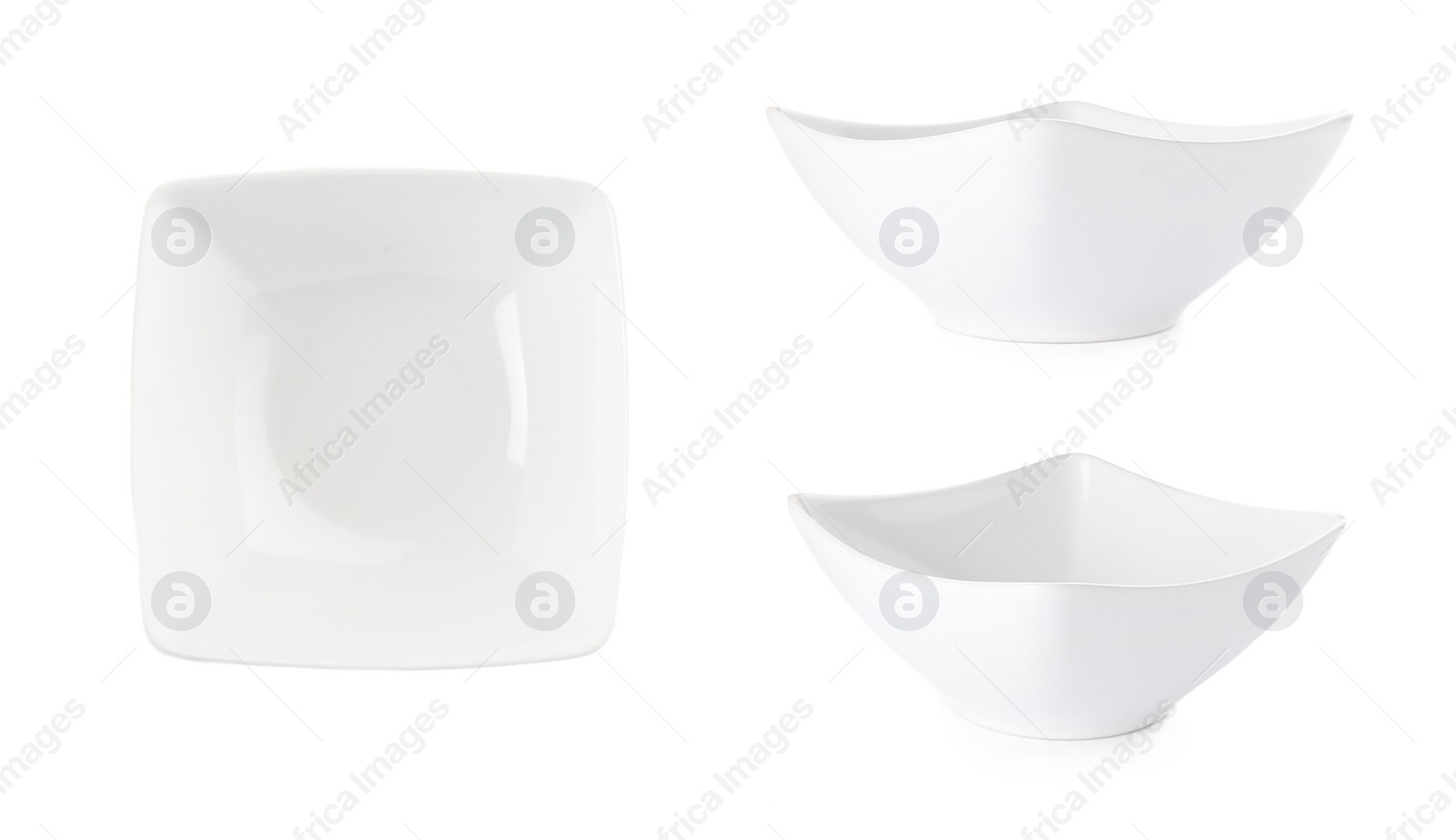 Image of Set with empty ceramic bowls on white background 