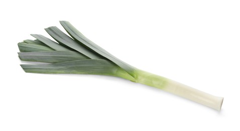 Photo of Fresh raw leek isolated on white. Ripe onion