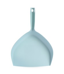 Light blue dustpan isolated on white. Cleaning tool