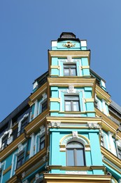 Beautiful facade of building on sunny day, low angle view