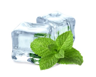 Image of Green mint and ice cubes isolated on white