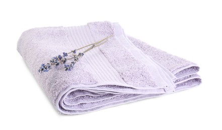 Violet terry towel and dry lavender isolated on white