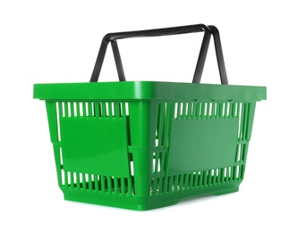 Color plastic shopping basket on white background