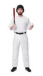 Photo of Baseball player with bat and ball on white background