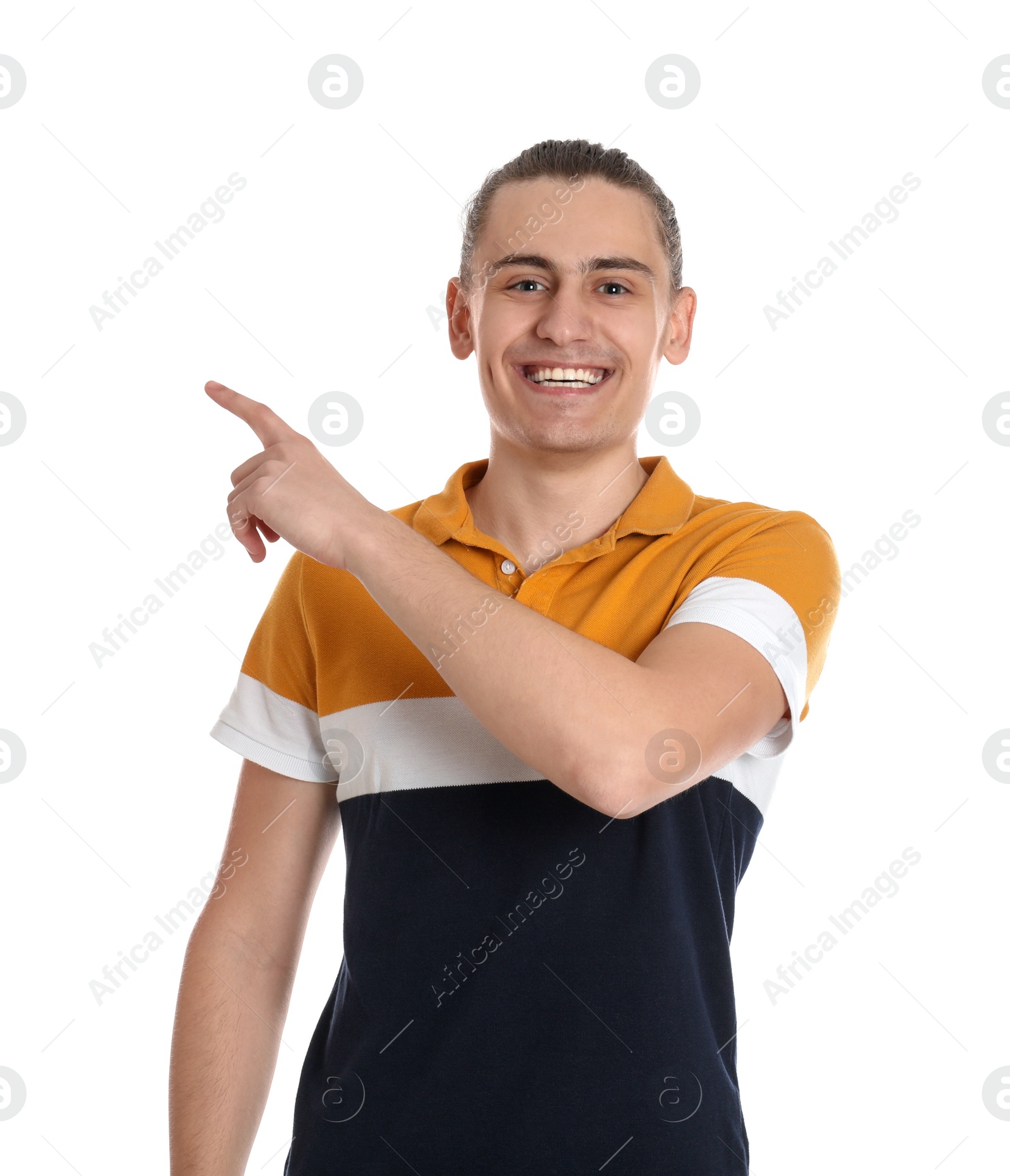 Photo of Portrait of happy young man on white background