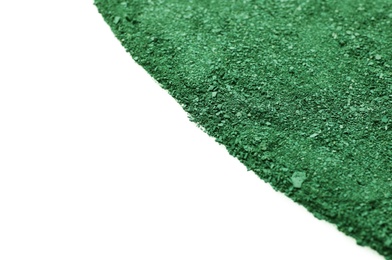 Photo of Spirulina algae powder on white background. Space for text
