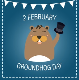 Illustration of Groundhog Day greeting card with cute cartoon animal