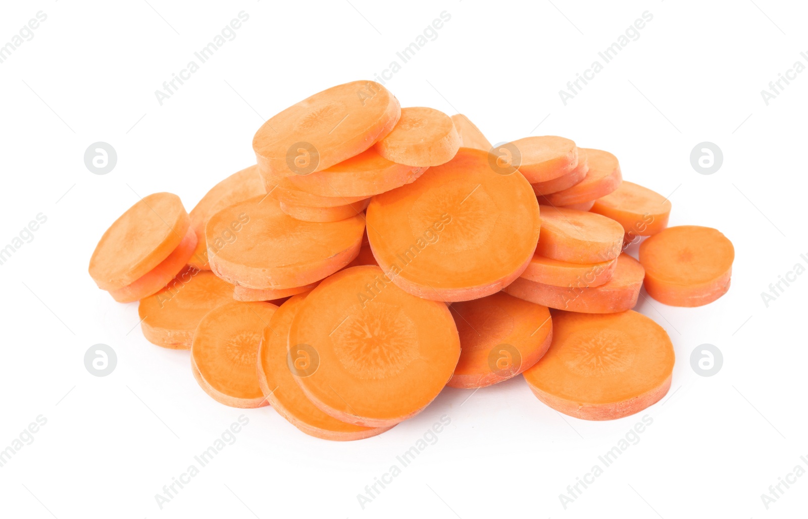 Photo of Slices of fresh ripe carrot isolated on white