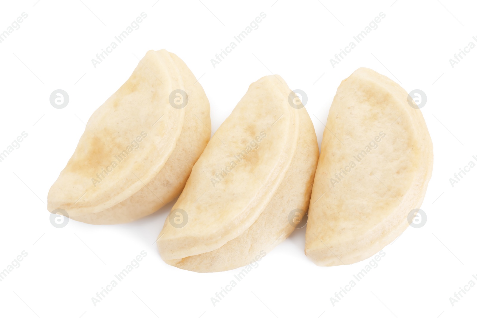 Photo of Lotus leaf buns isolated on white, top view