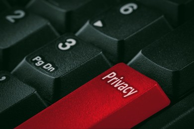 Image of Red button with word Privacy on computer keyboard, closeup