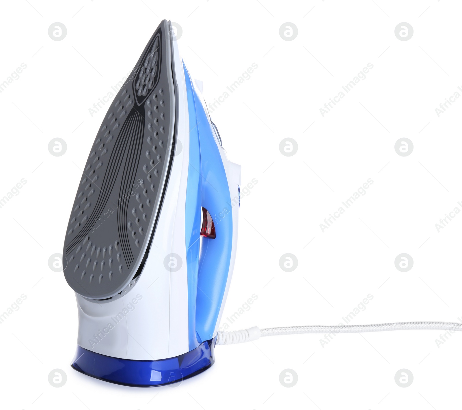 Photo of Modern electric iron on white background. Household appliance