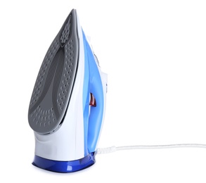 Photo of Modern electric iron on white background. Household appliance