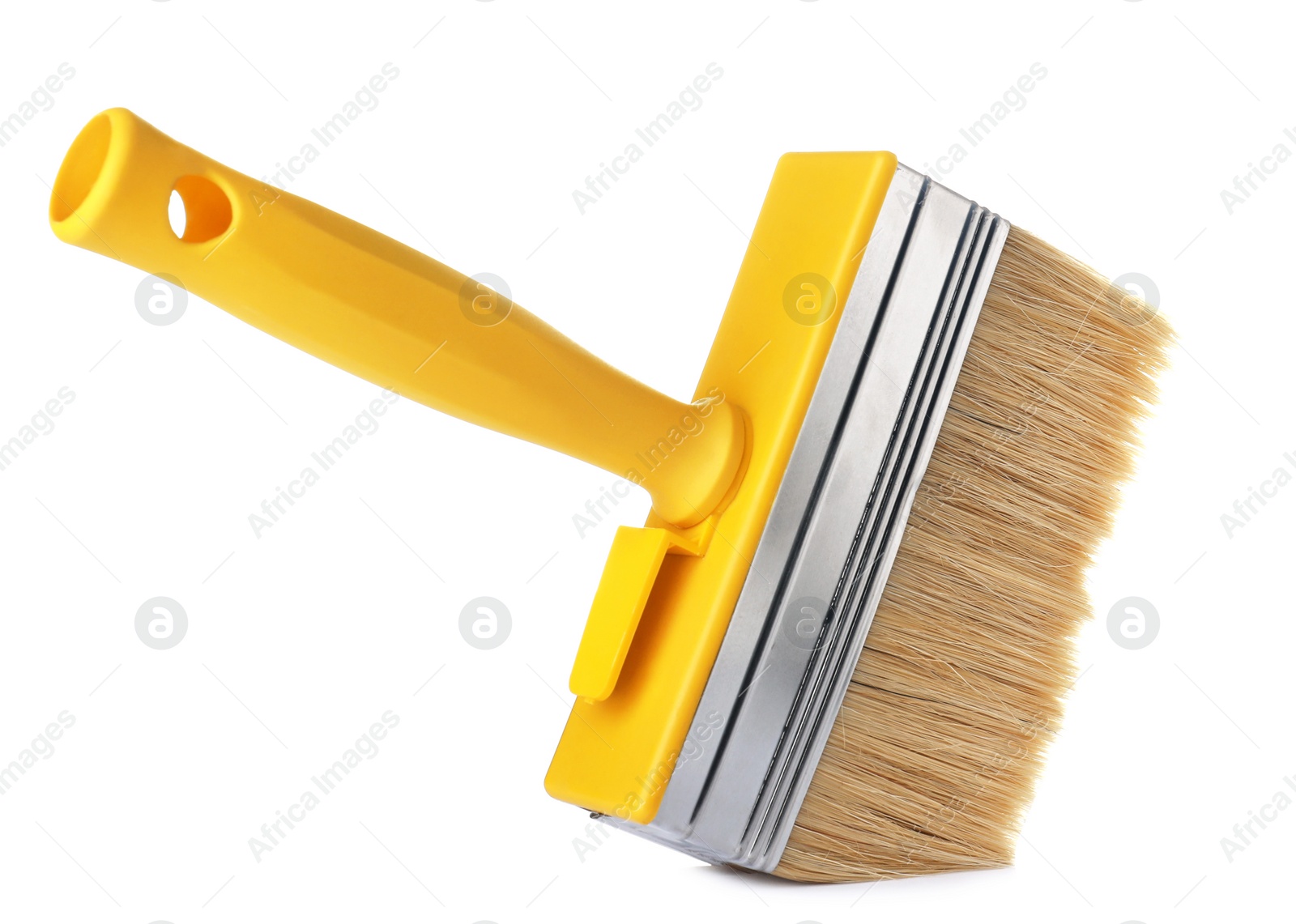 Photo of New paint brush on white background. Decorating tool