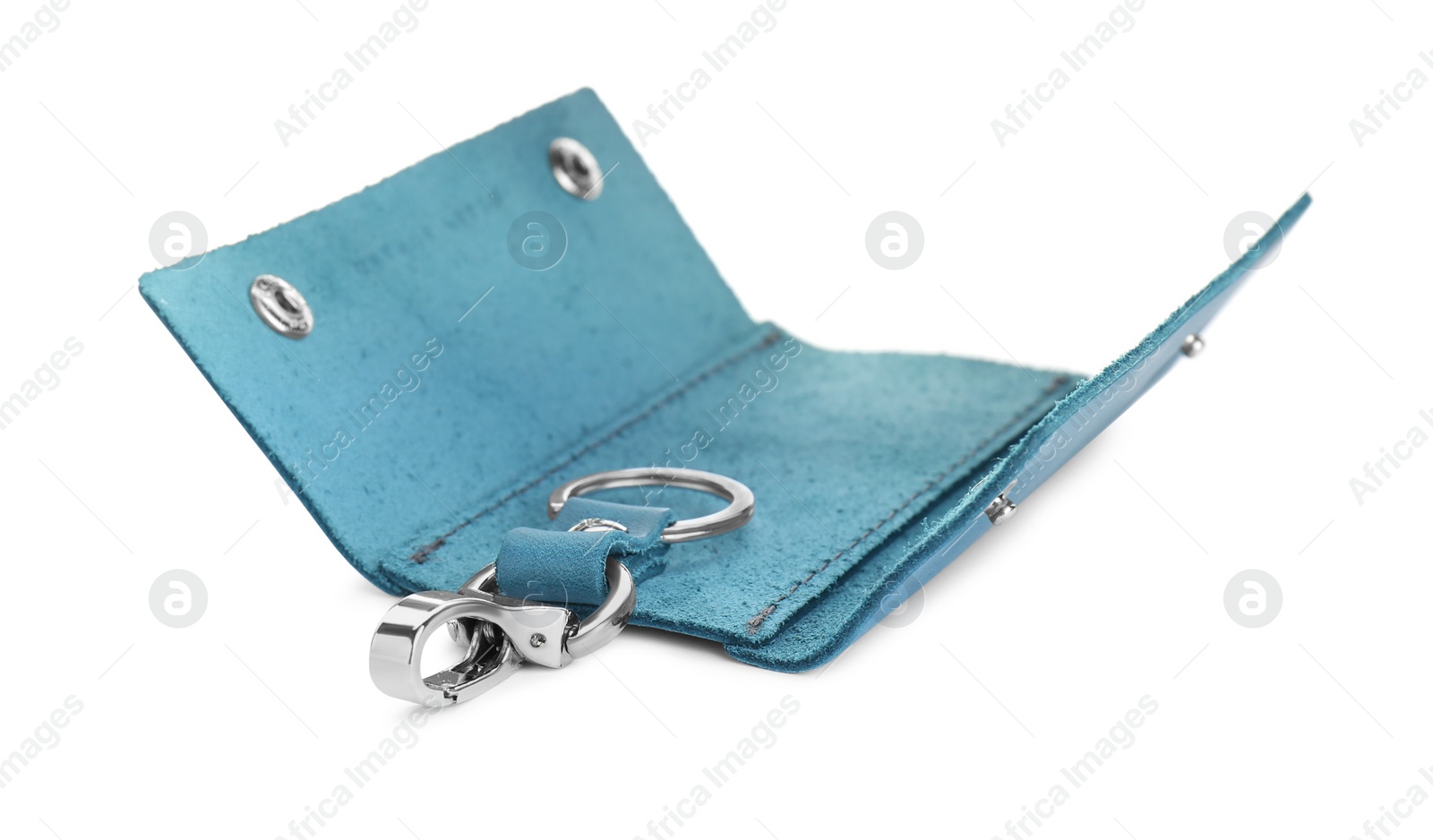 Photo of Stylish leather key holder isolated on white