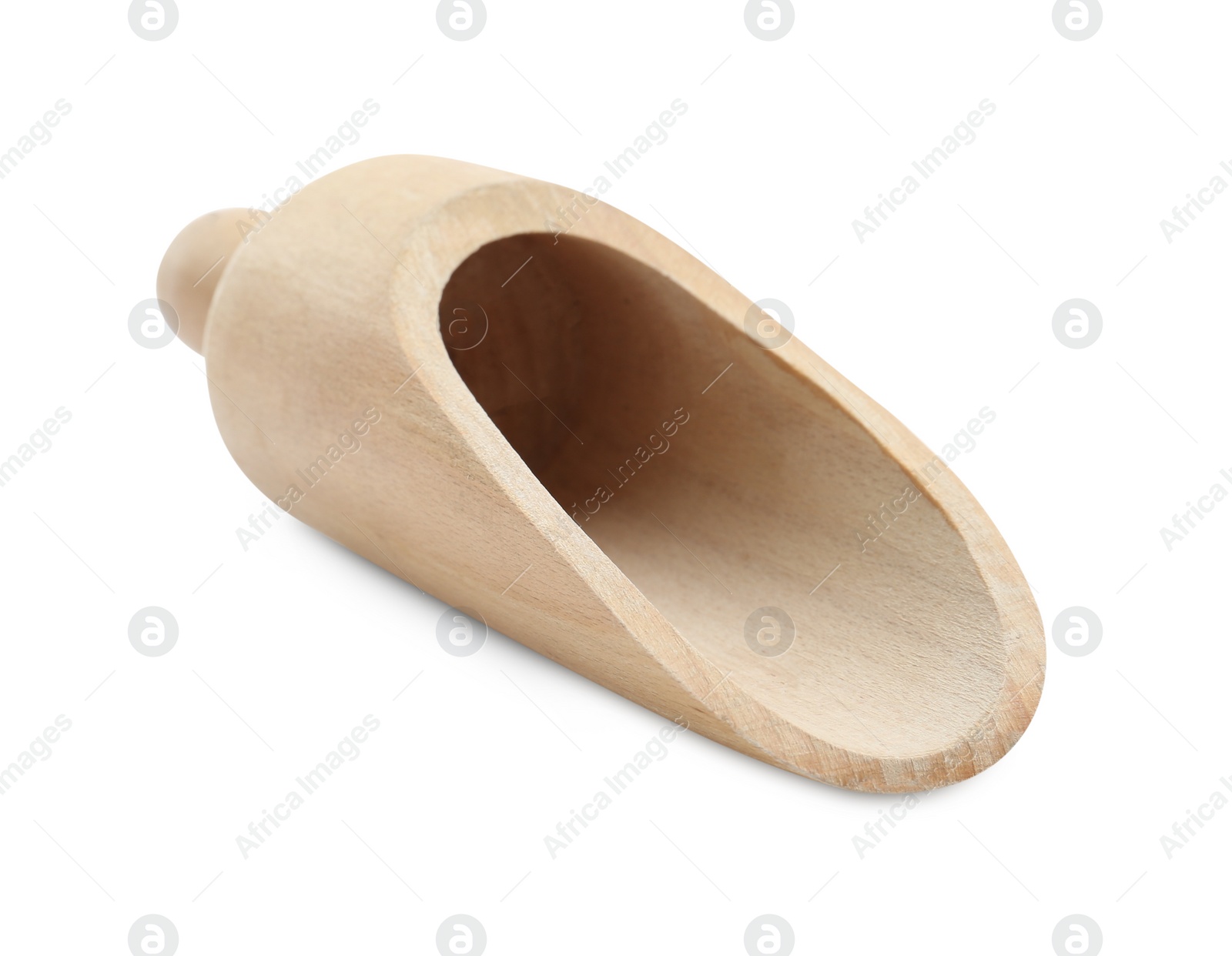 Photo of Wooden scoop isolated on white. Cooking utensil