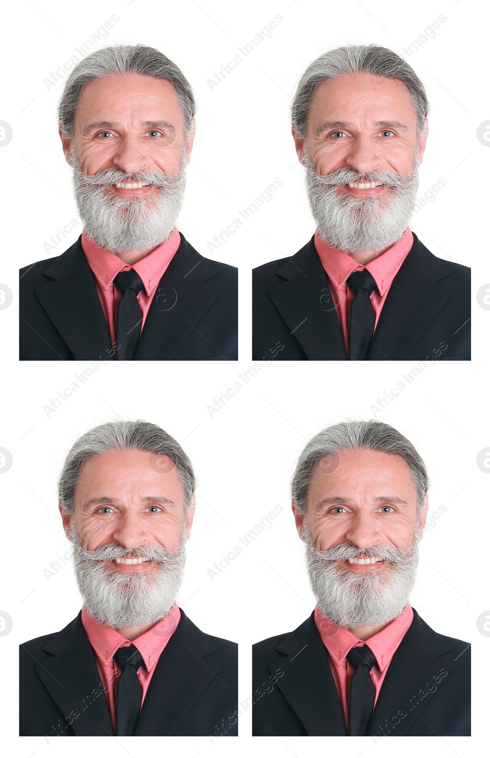 Image of Passport photo, collage. Man on white background, set of photos