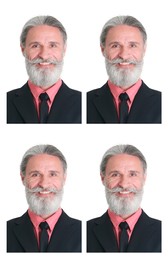 Image of Passport photo, collage. Man on white background, set of photos