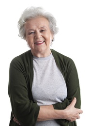 Photo of Portrait of mature woman isolated on white