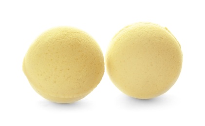 Photo of Bath bombs on white background. Beauty accessory