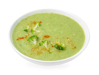 Delicious broccoli cream soup isolated on white