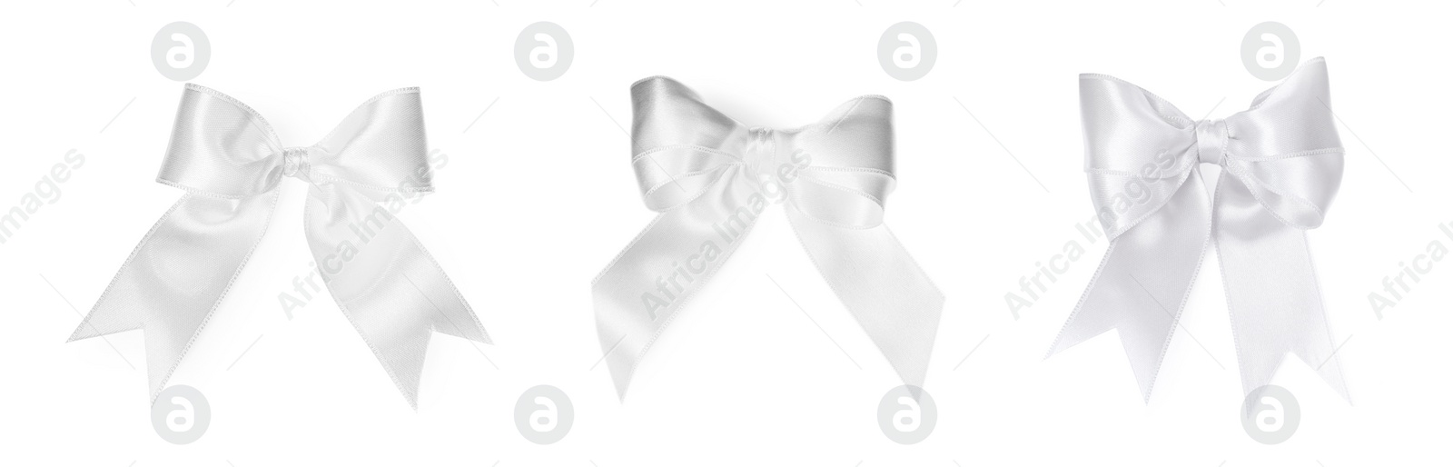 Image of White satin ribbon bows isolated on white, set