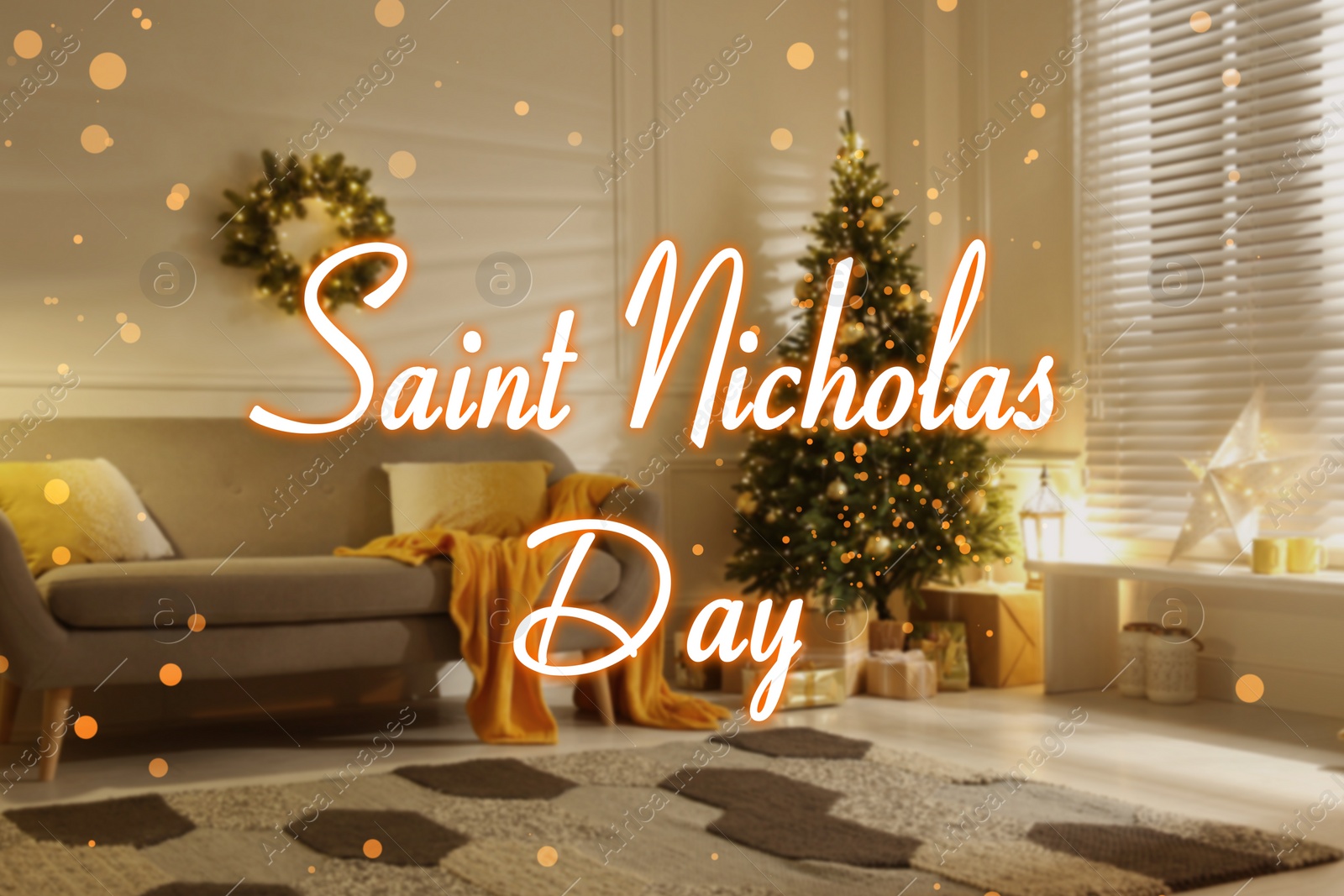 Image of Saint Nicholas Day. Stylish room with Christmas decorations