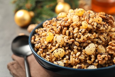 Traditional Christmas slavic dish kutia in bowl, closeup