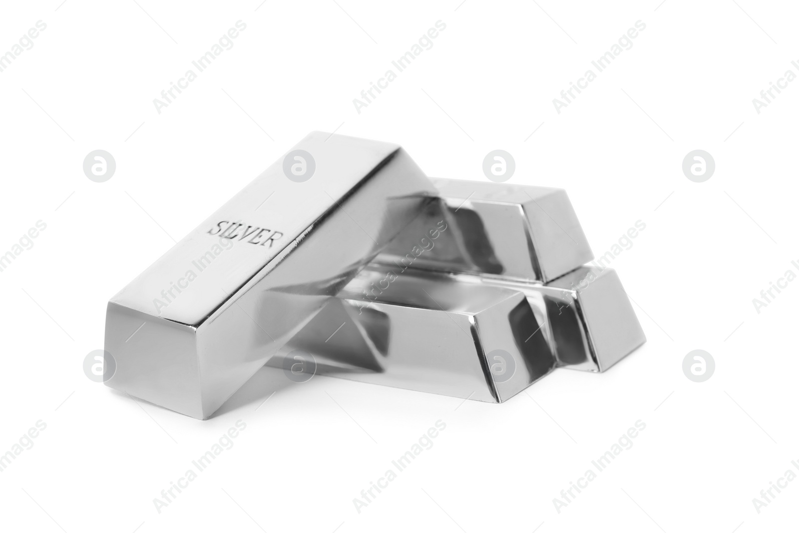 Image of Many shining silver bars isolated on white