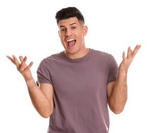 Portrait of emotional man on white background. Personality concept