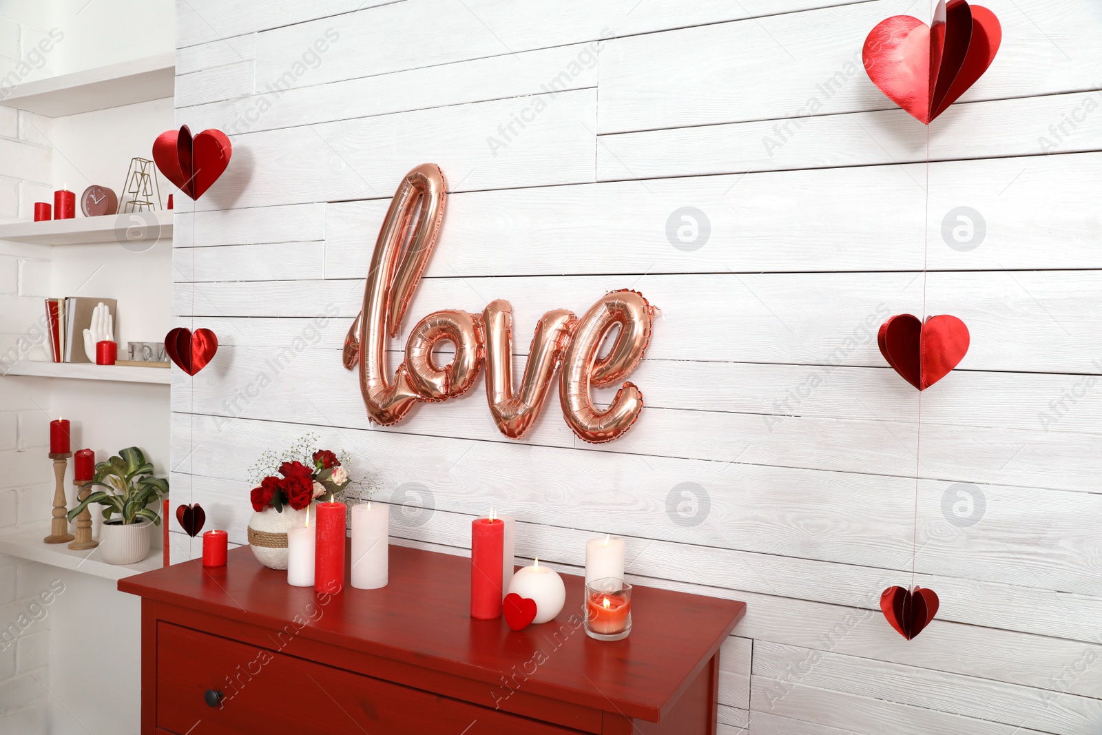 Photo of Beautiful romantic decor indoors. Valentine's Day celebration