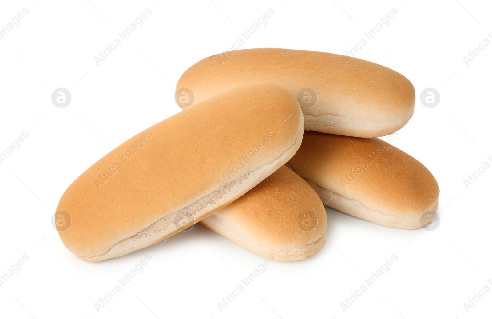 Photo of Many fresh hot dog buns isolated on white