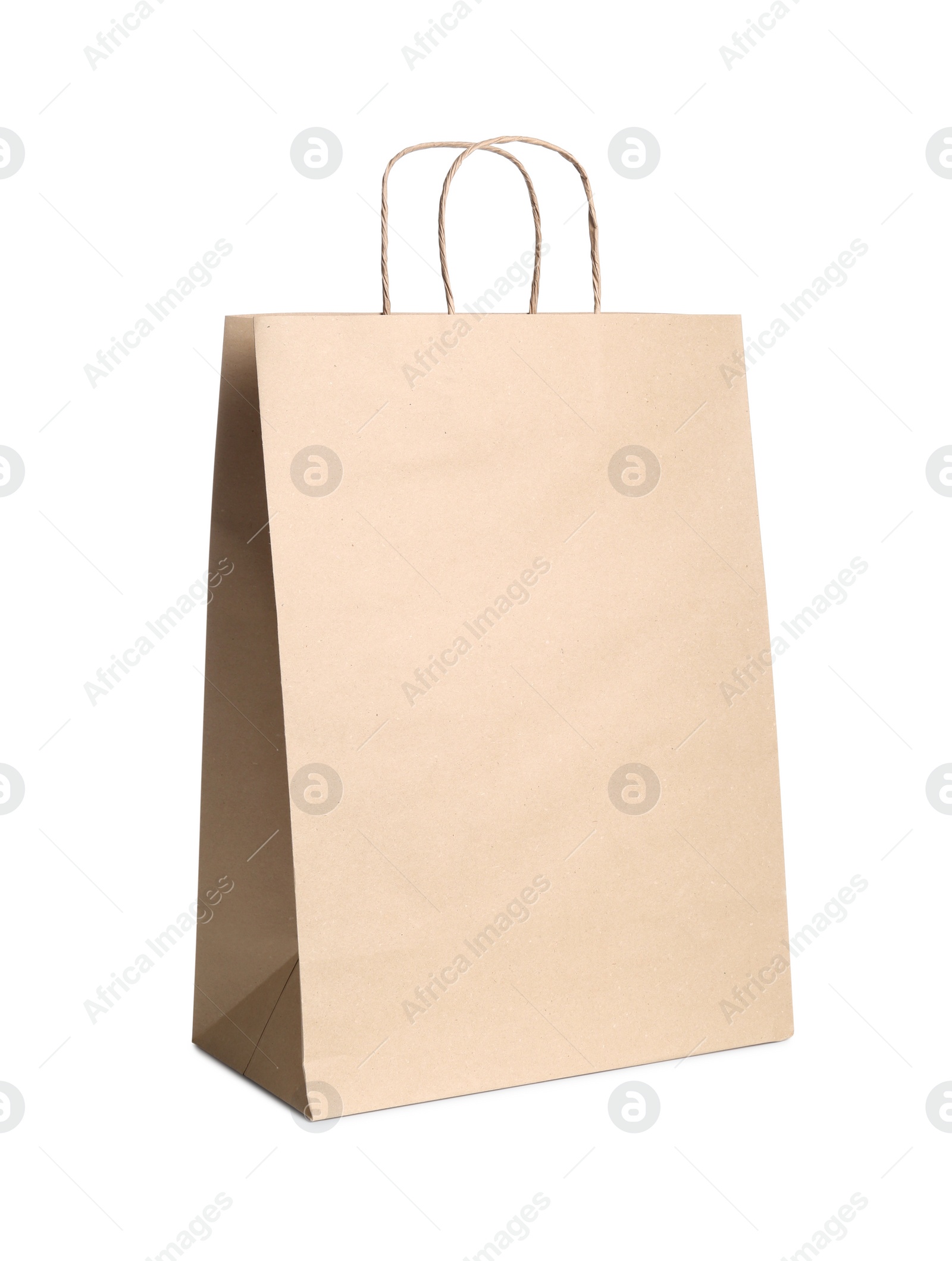 Photo of One kraft paper bag isolated on white. Mockup for design